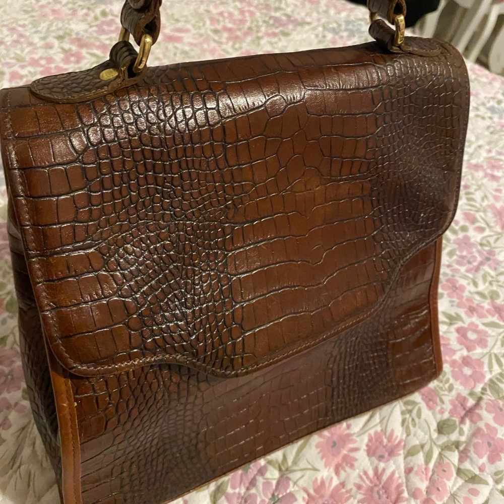 Brahmin Brown Croc-Embossed Satchel - Picture 11 of 12